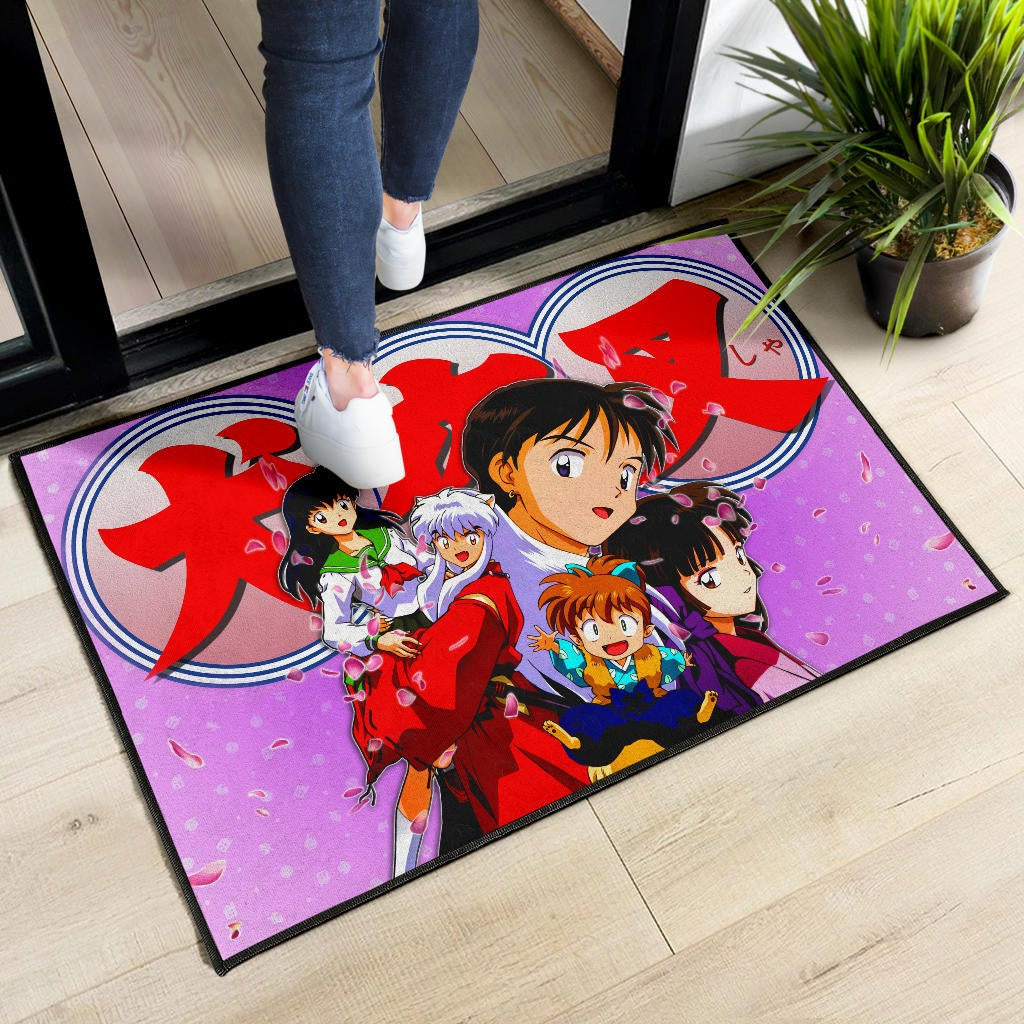 Inuyasha Anime Door Mat Inuyasha Kagome And The Gang Sakura Blossom Pink Door Mat Home Decor