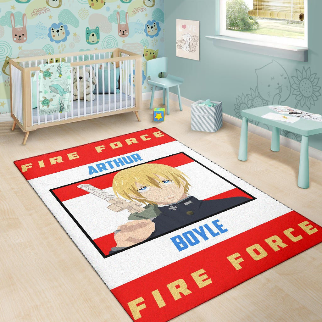 Fire Force Anime Area Rug Arthur Boyle Long Hair Fire Minimal Artwork Rugs Home Decor