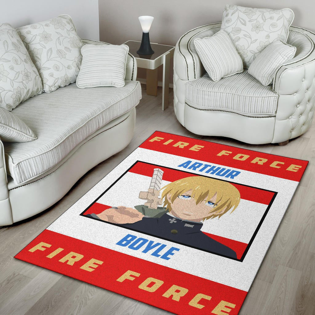 Fire Force Anime Area Rug Arthur Boyle Long Hair Fire Minimal Artwork Rugs Home Decor