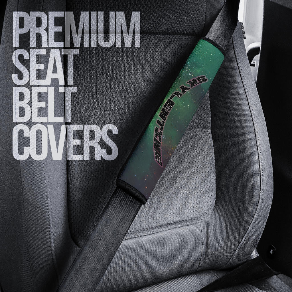Valentine Seat Belt Covers - Skull With Roses Green Galaxy Sky Skylentine Belt Covers