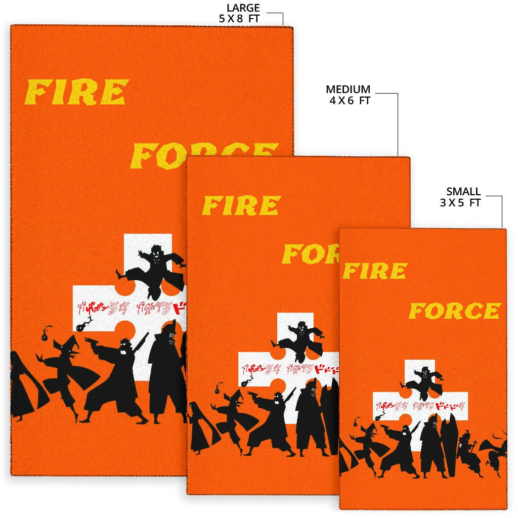 Fire Force Anime Area Rug Characters Silhouette Fighting Orange Yellow Text Rugs Home Decor