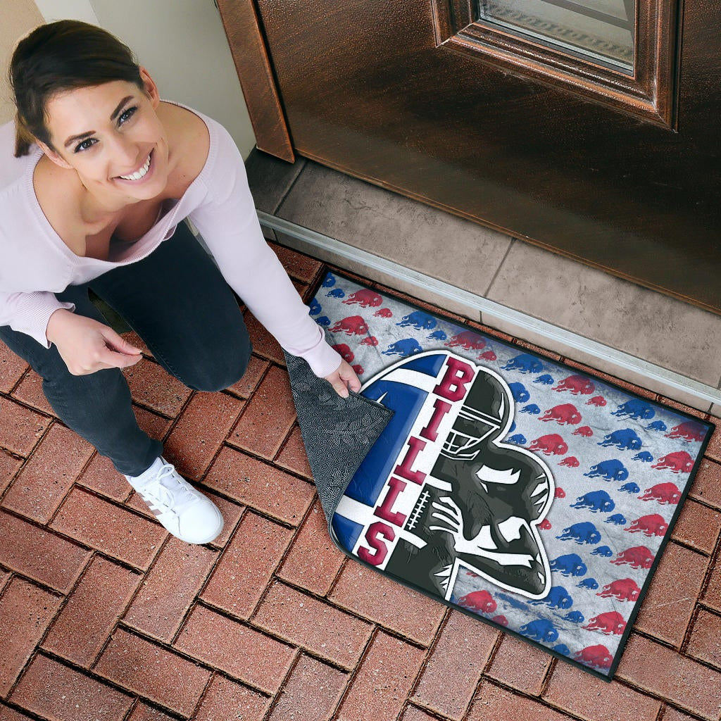 Buffalo Bills American Football Team Door Mat Human Shield With Rugby Ball Buffalo Silhouette Patterns Door Mat Home Decor