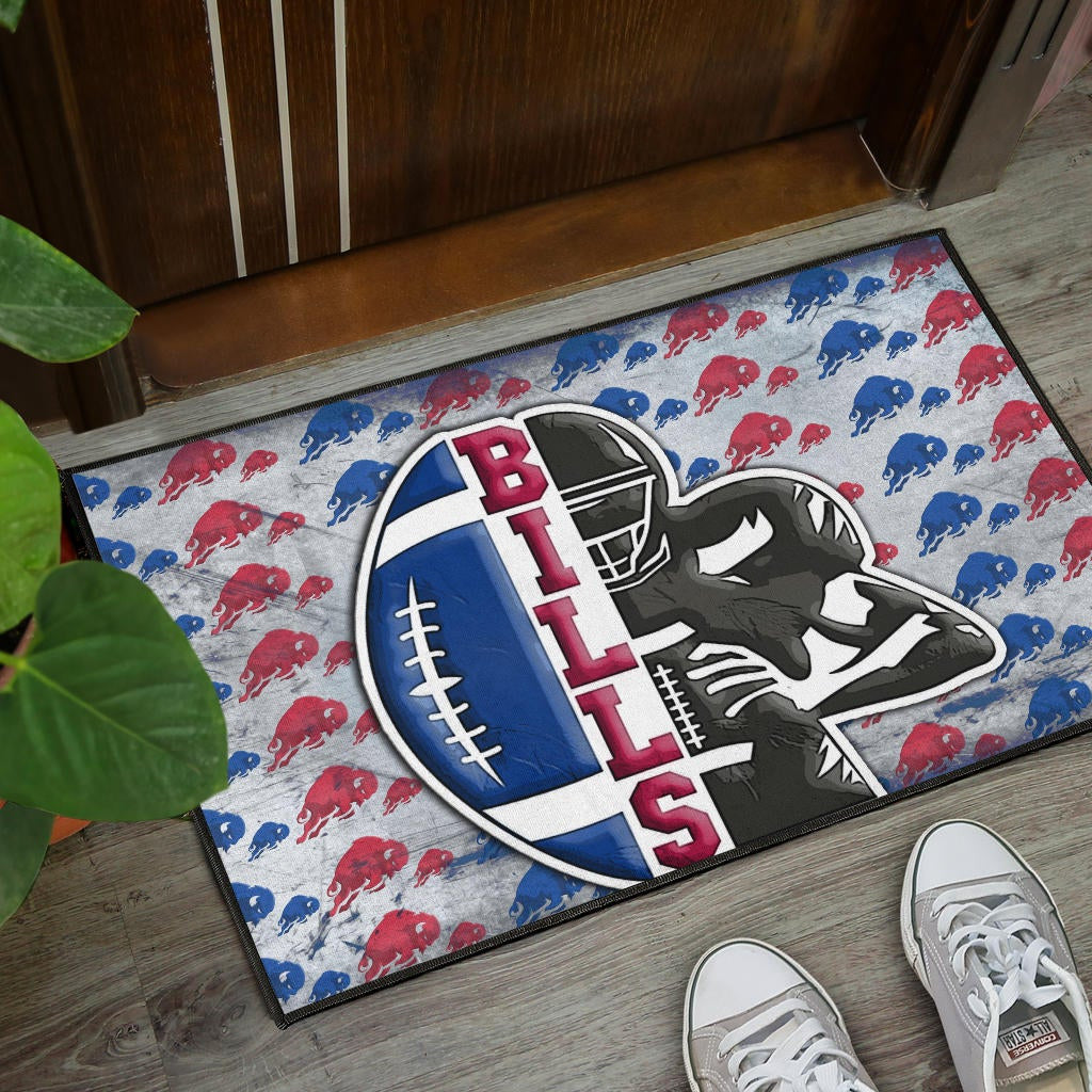 Buffalo Bills American Football Team Door Mat Human Shield With Rugby Ball Buffalo Silhouette Patterns Door Mat Home Decor