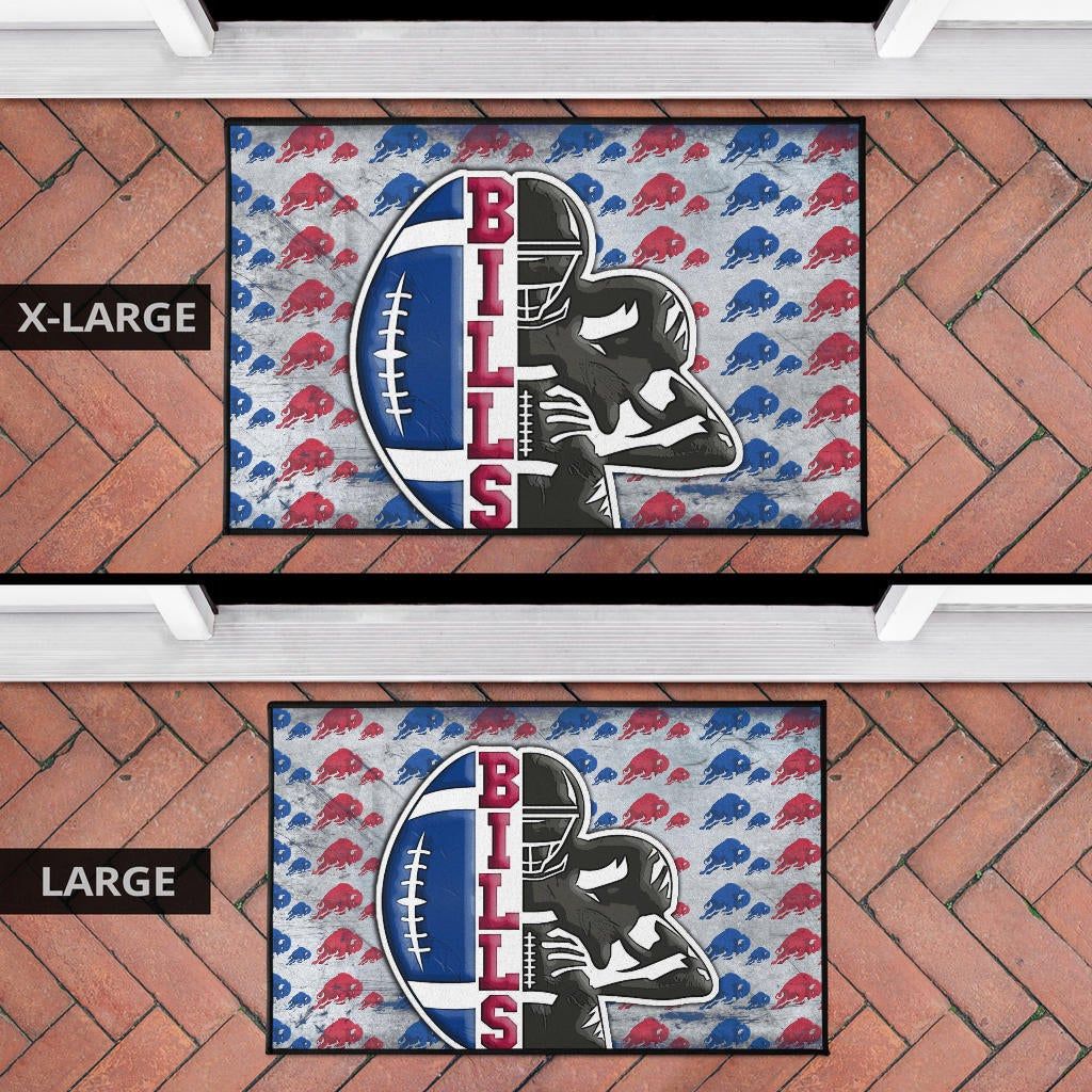Buffalo Bills American Football Team Door Mat Human Shield With Rugby Ball Buffalo Silhouette Patterns Door Mat Home Decor