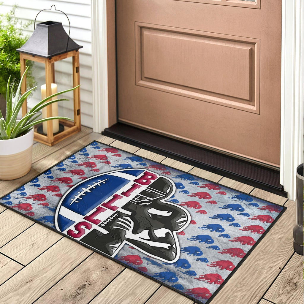 Buffalo Bills American Football Team Door Mat Human Shield With Rugby Ball Buffalo Silhouette Patterns Door Mat Home Decor