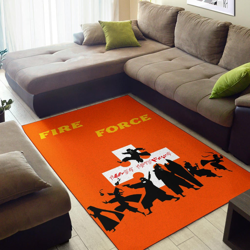 Fire Force Anime Area Rug Characters Silhouette Fighting Orange Yellow Text Rugs Home Decor