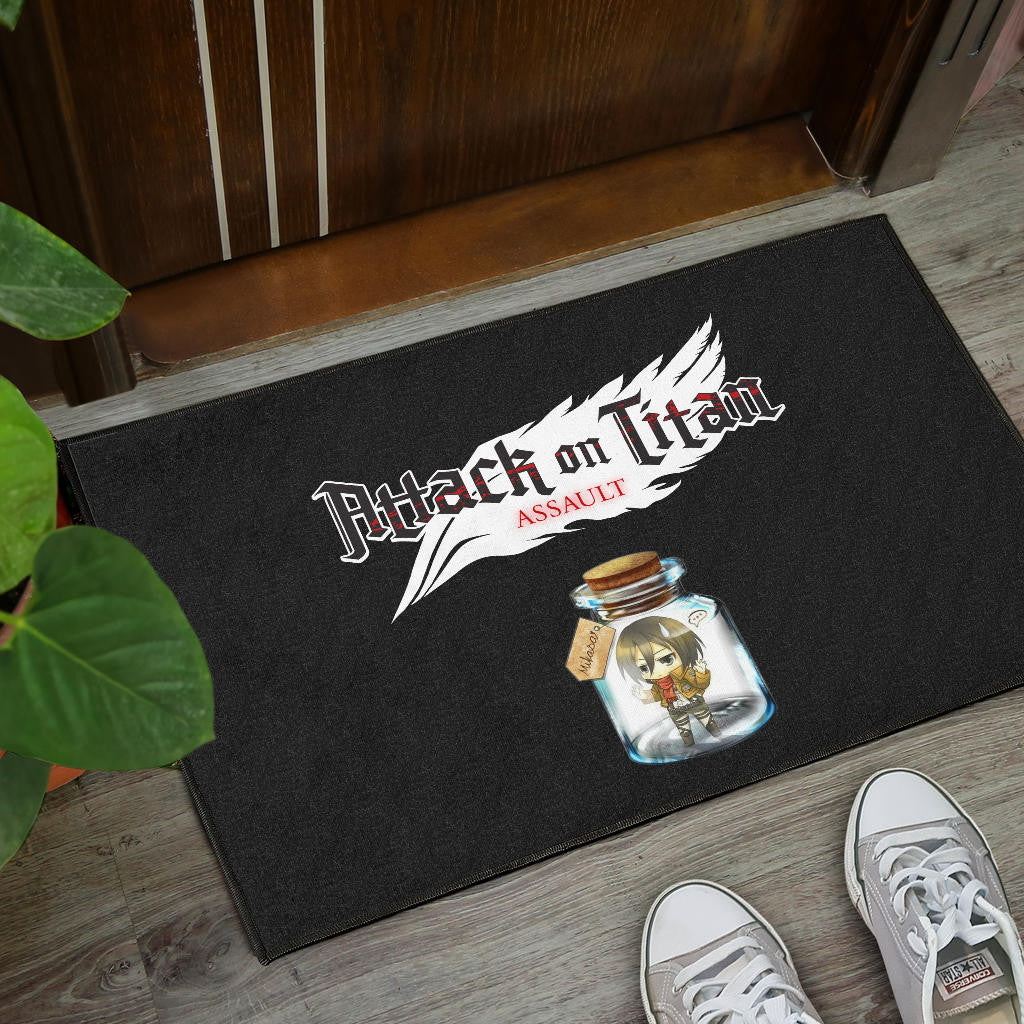 Attack On Titan Anime Door Mat - Mikasa Ackerman In Jar Bottle Trap Door Mat Home Decor