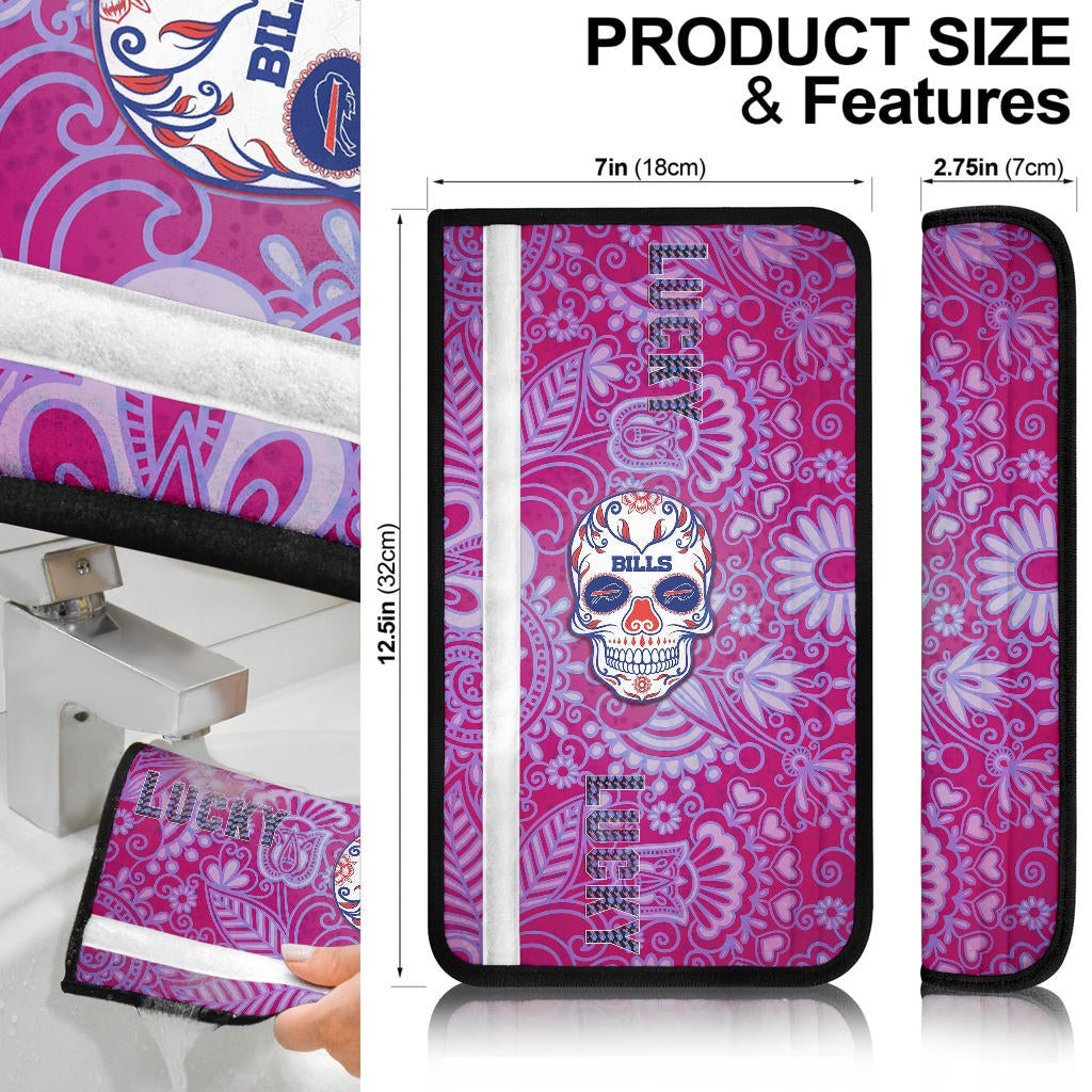 Buffalo Bills American Football Team Seat Belt Covers Lucky Buffalo With Tattooed Skull Floral Belt Covers