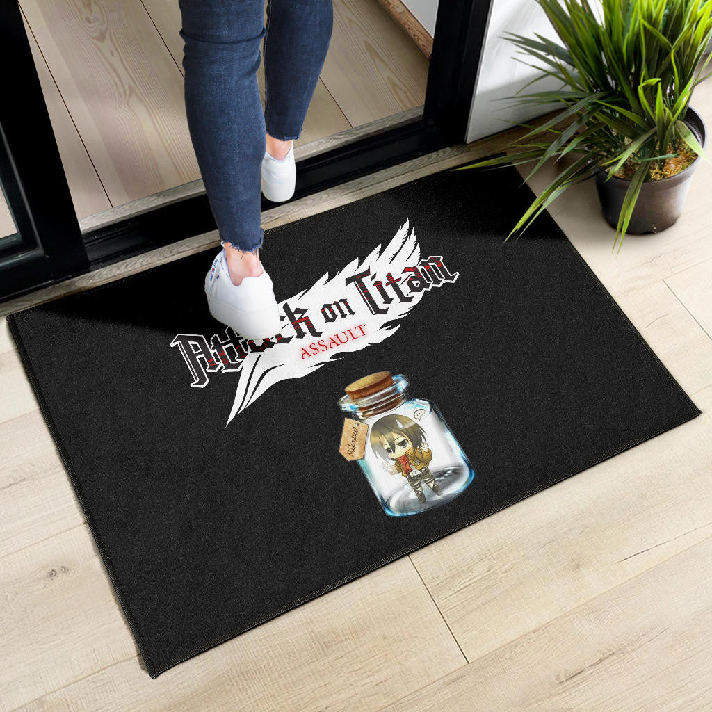 Attack On Titan Anime Door Mat - Mikasa Ackerman In Jar Bottle Trap Door Mat Home Decor