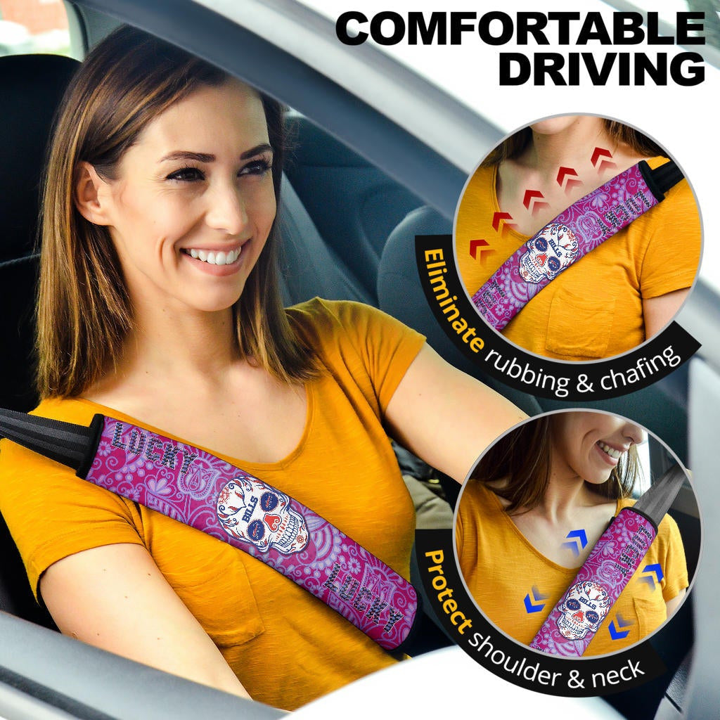 Buffalo Bills American Football Team Seat Belt Covers Lucky Buffalo With Tattooed Skull Floral Belt Covers