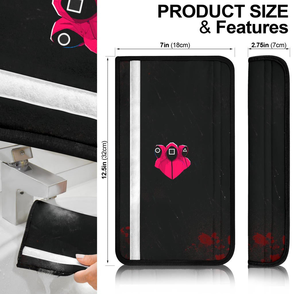 Squid Game Movie Seat Belt Covers - Squid Worker Team 3 Colorful Round Square Triangle Belt Covers