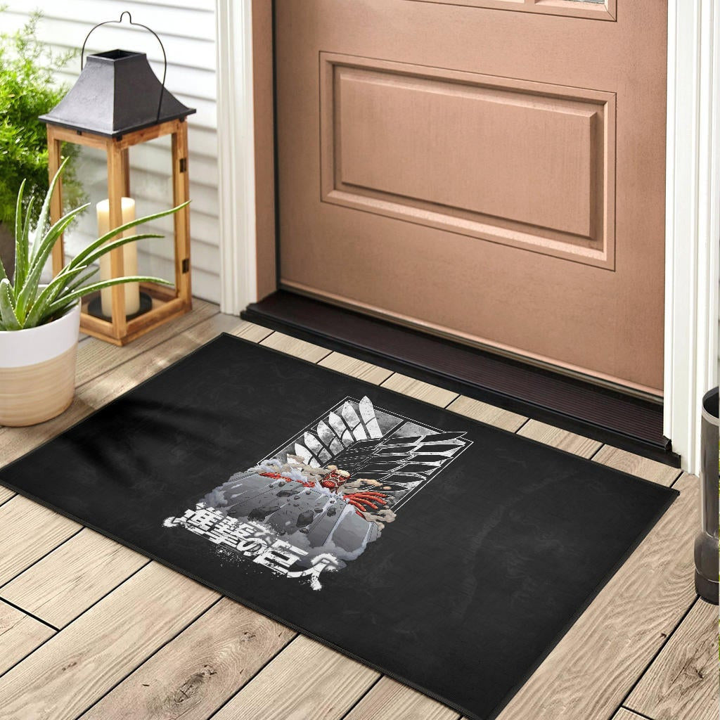 Attack On Titan Anime Door Mat - Colossal Titan Wrecking Wall Wings Of Freedom Symbol Door Mat Home Decor
