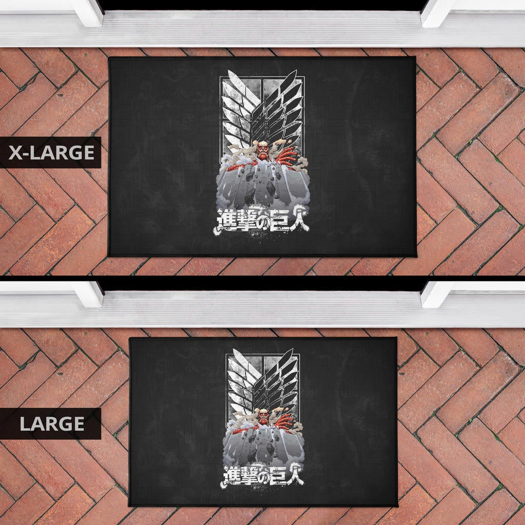 Attack On Titan Anime Door Mat - Colossal Titan Wrecking Wall Wings Of Freedom Symbol Door Mat Home Decor