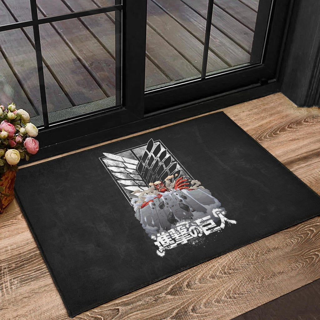 Attack On Titan Anime Door Mat - Colossal Titan Wrecking Wall Wings Of Freedom Symbol Door Mat Home Decor