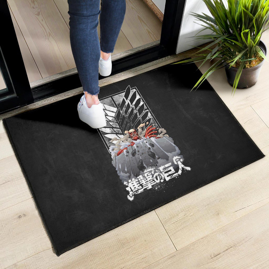 Attack On Titan Anime Door Mat - Colossal Titan Wrecking Wall Wings Of Freedom Symbol Door Mat Home Decor