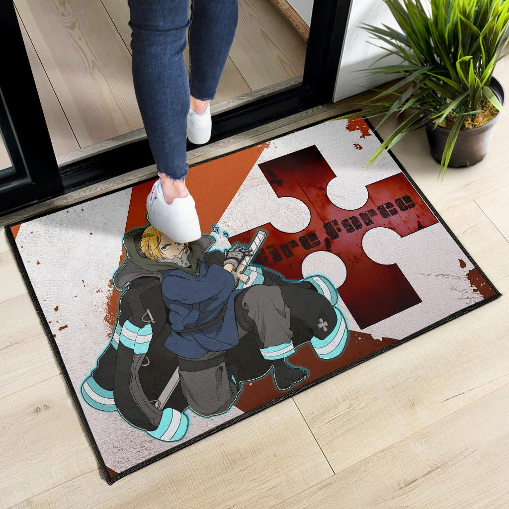 Fire Force Anime Door Mat Arthur Boyle Shining Blue Coat With Wood Sword Door Mat Home Decor