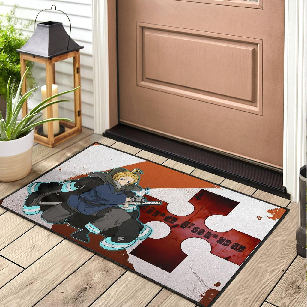 Fire Force Anime Door Mat Arthur Boyle Shining Blue Coat With Wood Sword Door Mat Home Decor