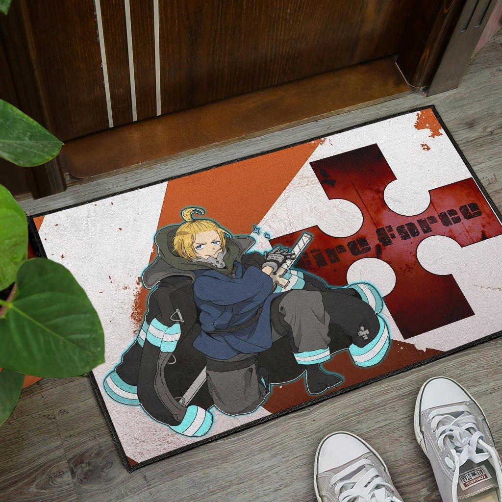 Fire Force Anime Door Mat Arthur Boyle Shining Blue Coat With Wood Sword Door Mat Home Decor