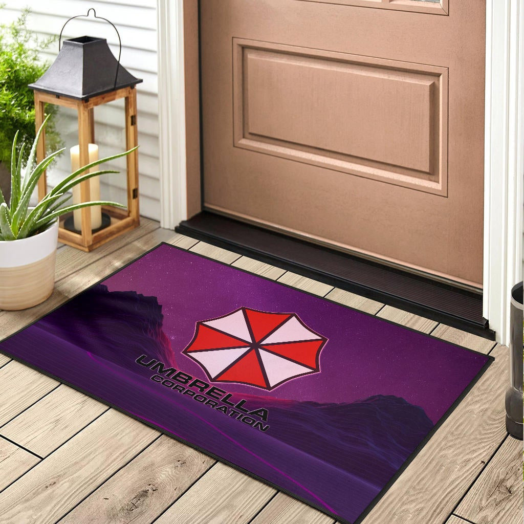 Resident Evil Game Door Mat - Umbrella Corp Symbol Retro Galaxy Wave Door Mat Home Decor