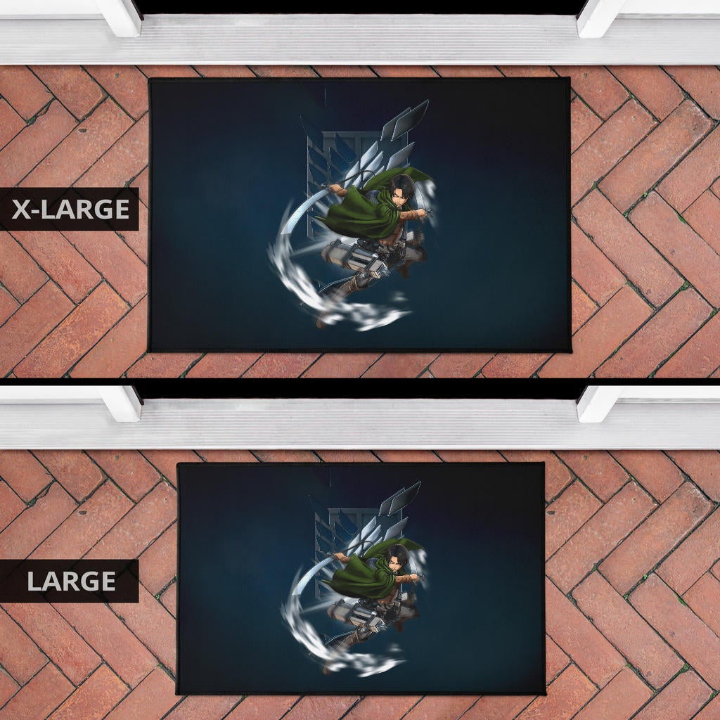 Attack On Titan Anime Door Mat - Levi Fighting Wind Blade Metal Wings Of Freedom Door Mat Home Decor