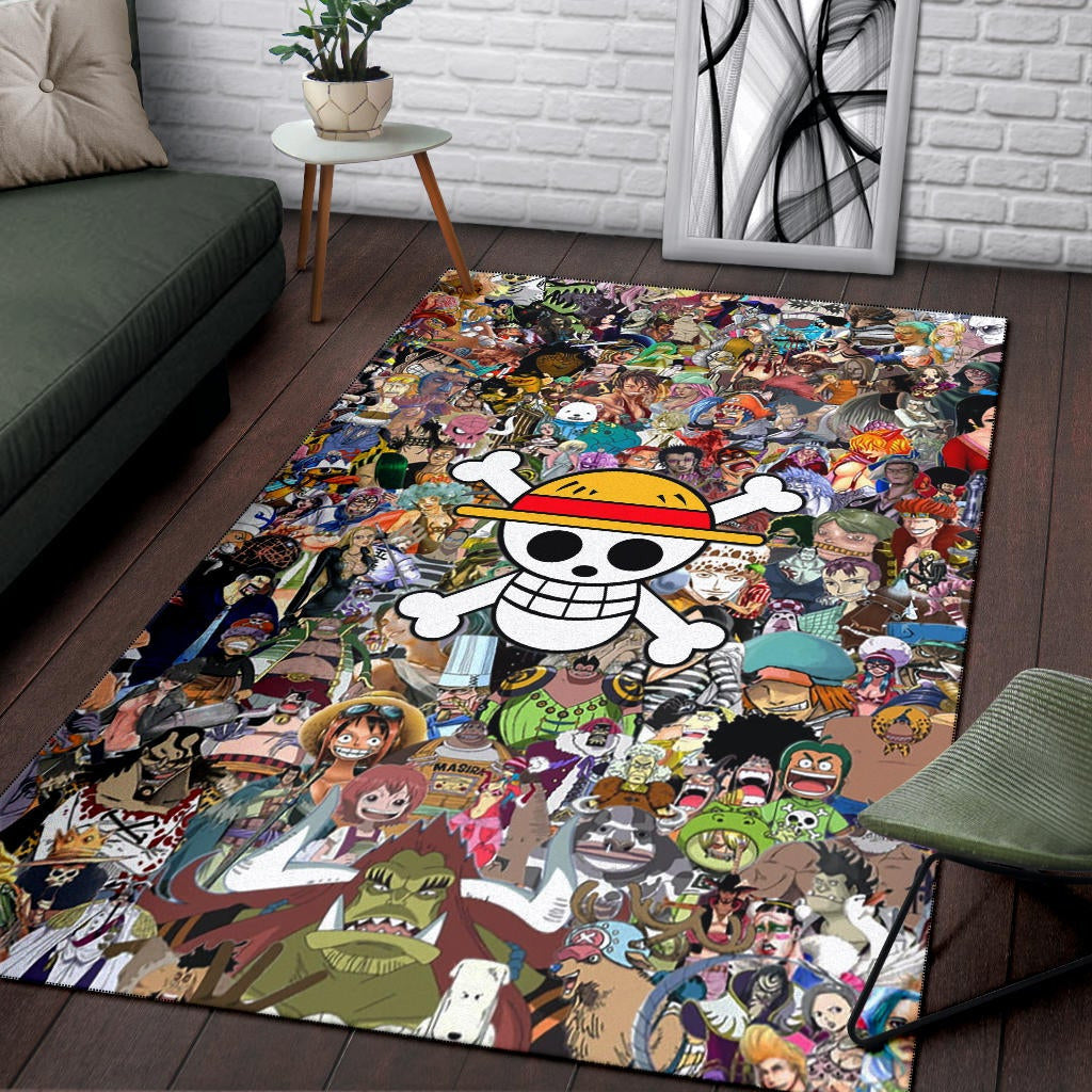 One Piece Anime Area Rug - Full Characters Background Big Skull Pirate Symbol Rugs Home Decor