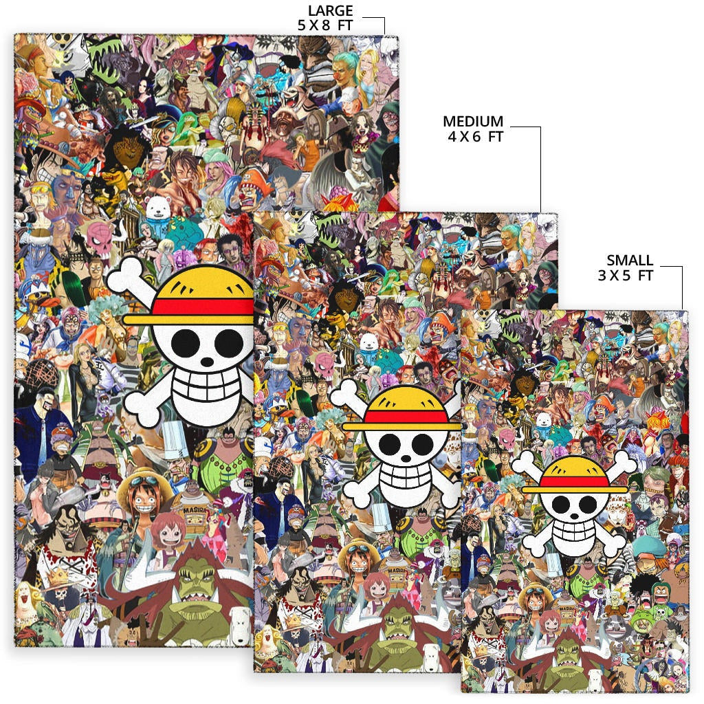 One Piece Anime Area Rug - Full Characters Background Big Skull Pirate Symbol Rugs Home Decor