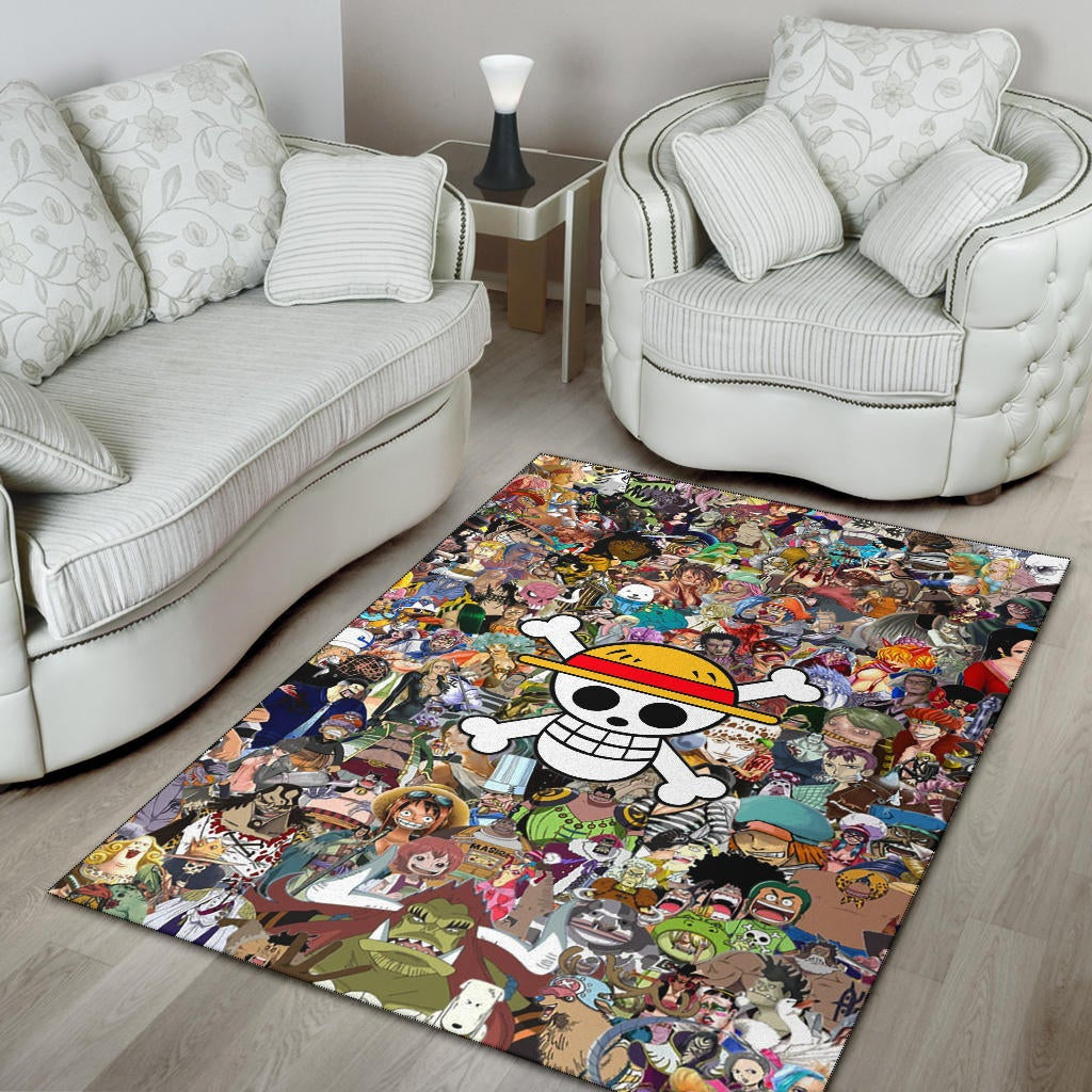 One Piece Anime Area Rug - Full Characters Background Big Skull Pirate Symbol Rugs Home Decor