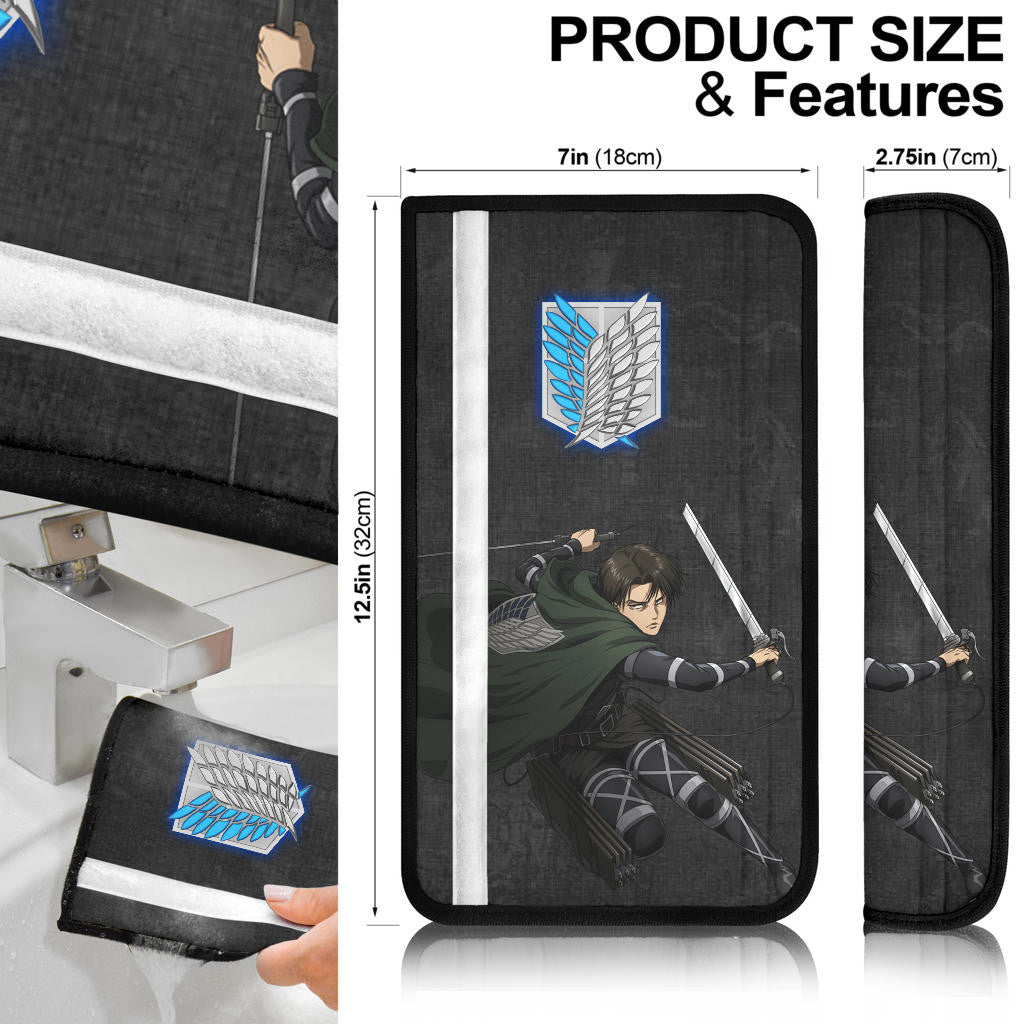 Attack On Titan Anime Seat Belt Covers AOT Angry Levi Ackerman Fighting Dark Smoking Grey Belt Covers