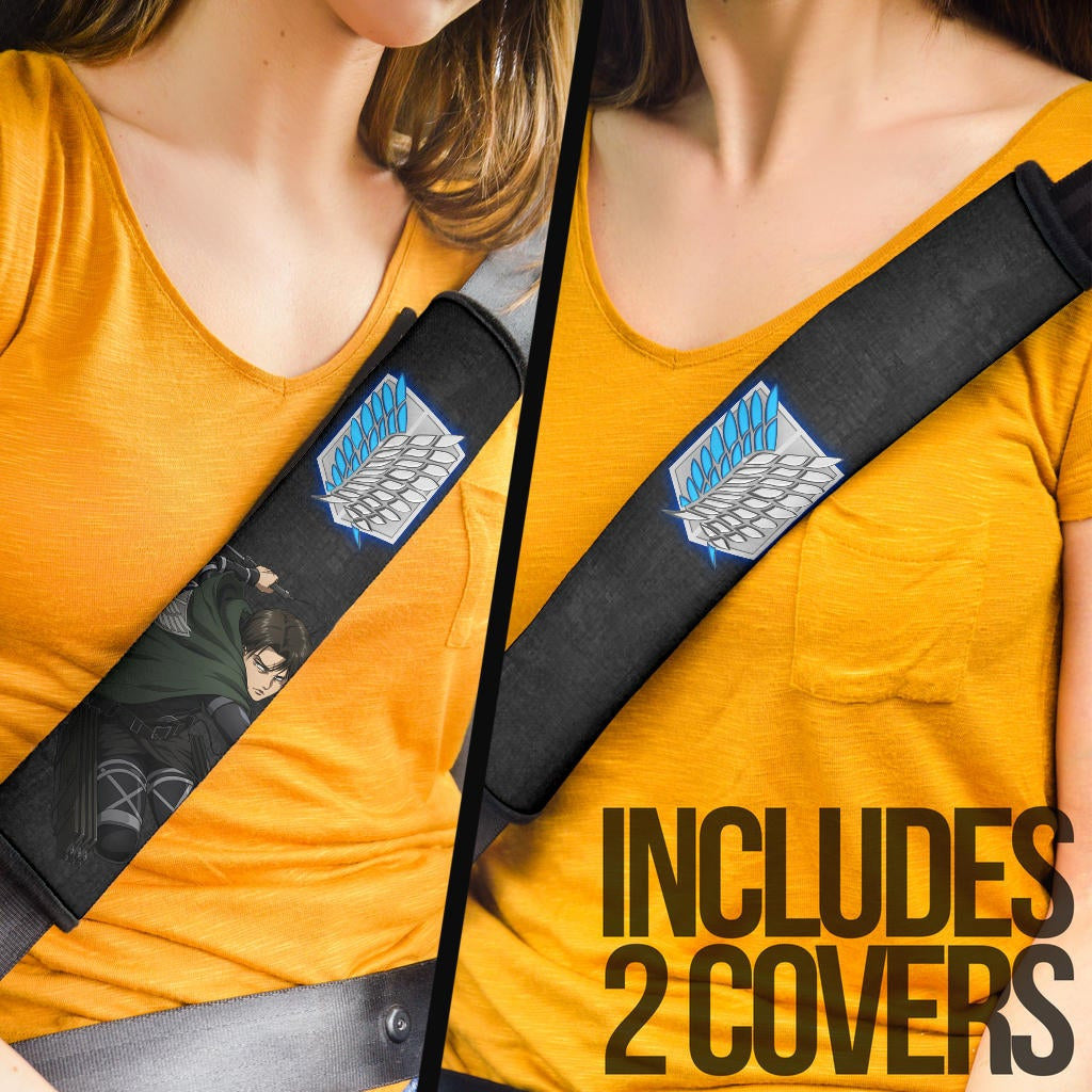 Attack On Titan Anime Seat Belt Covers AOT Angry Levi Ackerman Fighting Dark Smoking Grey Belt Covers