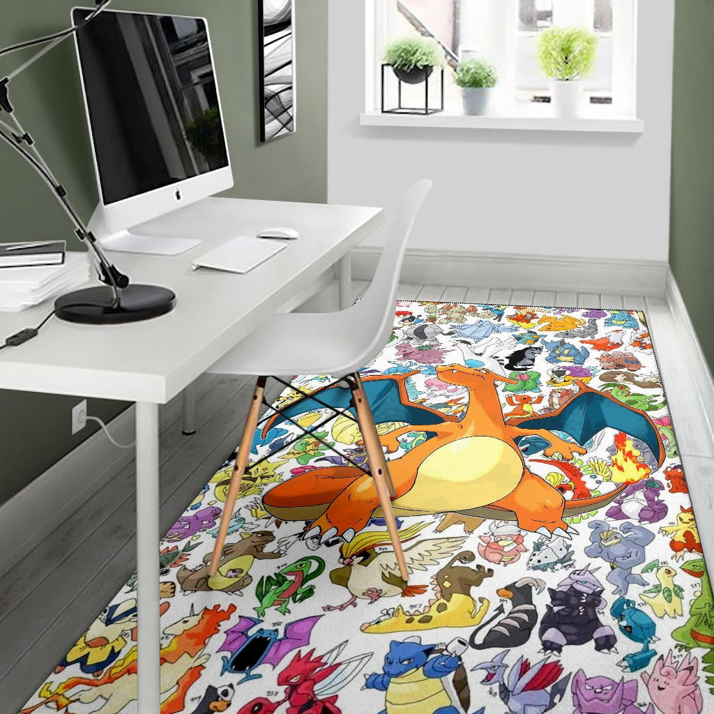 Pokemon Anime Area Rug - Charizard Flame Dragon Tiny Pokemon Patterns Background Rugs Home Decor