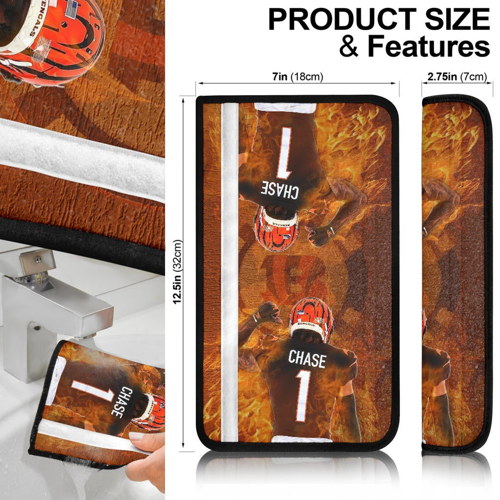Cincinnati Bengals American Football Team Seat Belt Covers Ja'Marr Chase 01 Flaming From The Back Belt Covers