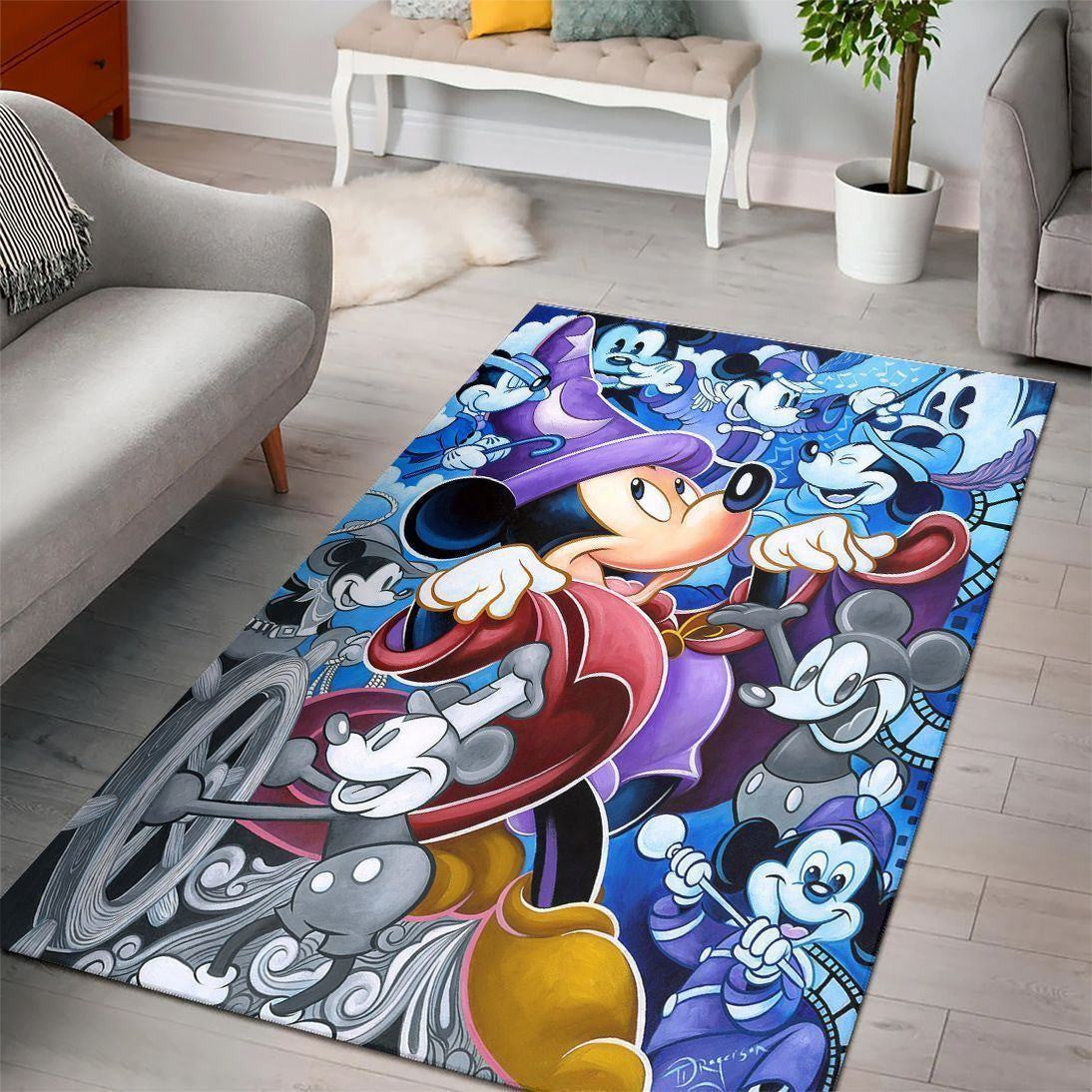 Disney Movies Rectangle Rug | Mickey Mouse Living Room Cartoon Floor Carpet