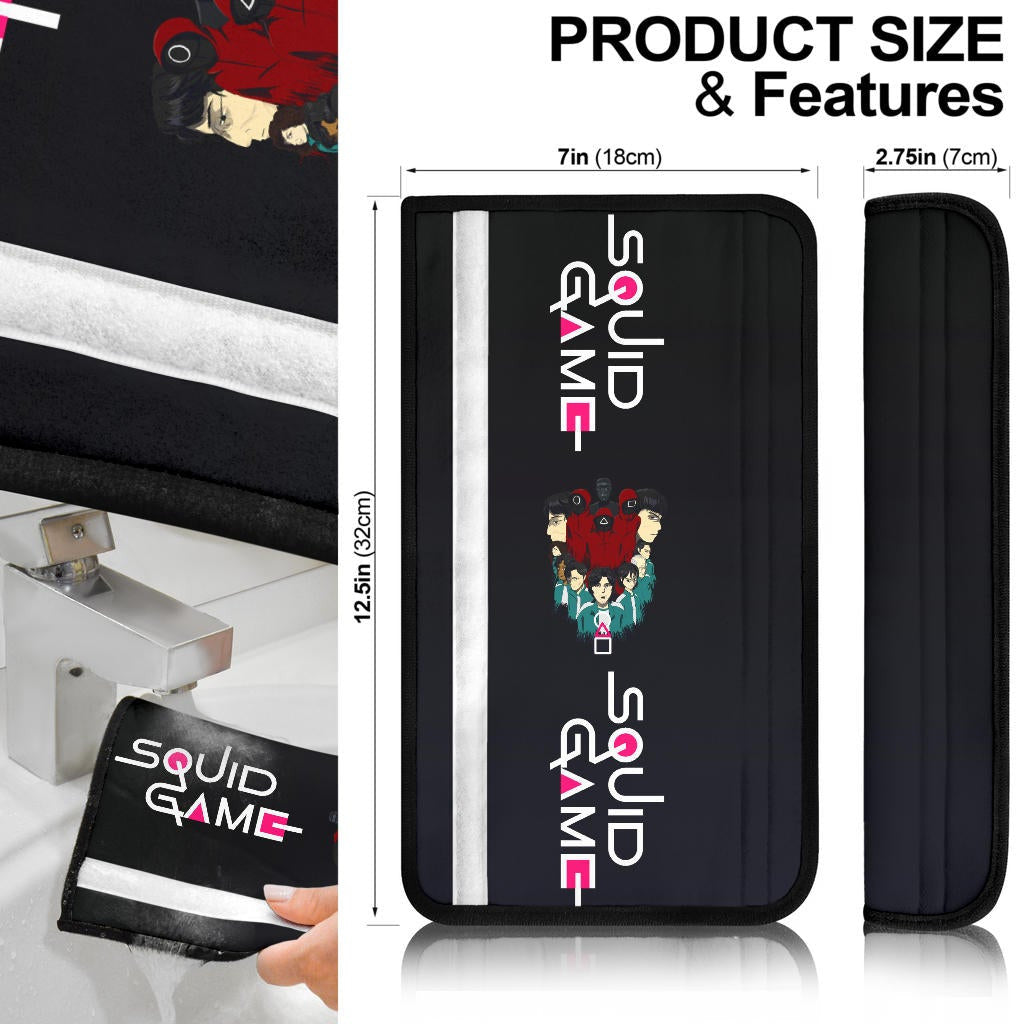 Squid Game Movie Seat Belt Covers - Squid Workers With Players Gather Round Belt Covers