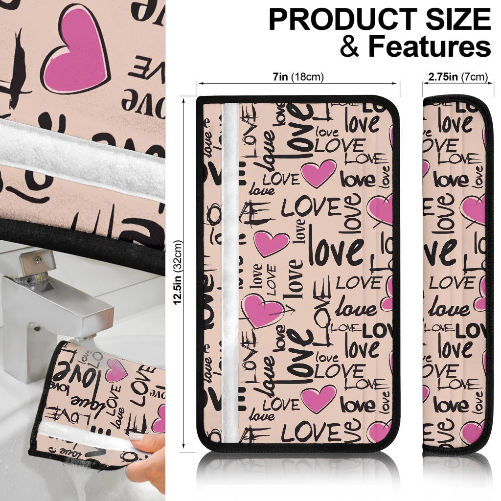 Love Seat Belt Covers - Love Text Patterns Skull Heart Symbol Belt Covers