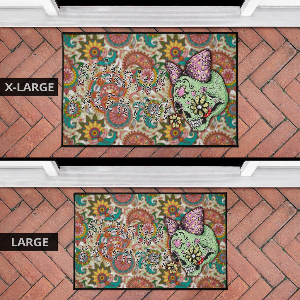 Valentine Door Mat - Drawing Floral Skull Blinding Valentine Door Mat Home Decor
