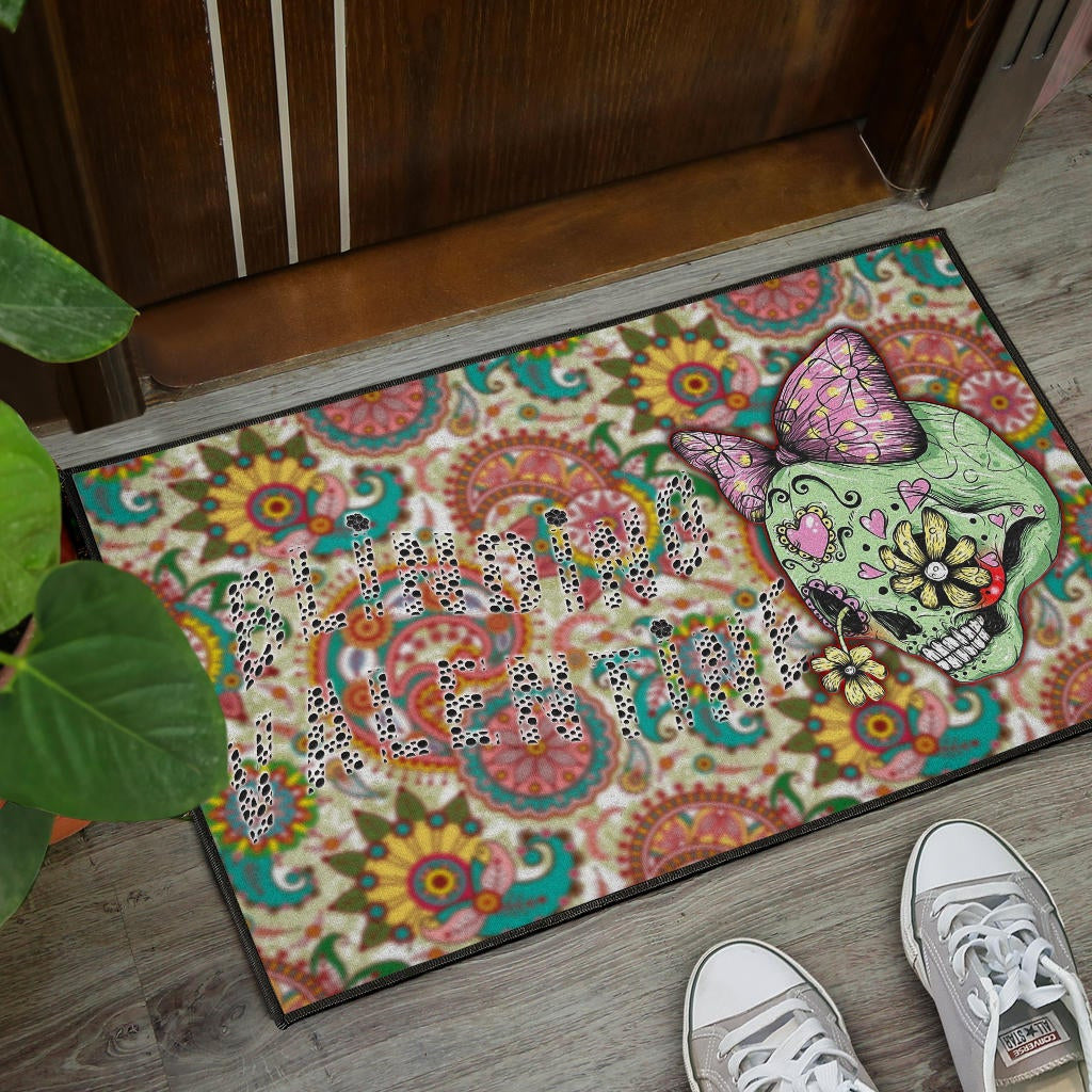 Valentine Door Mat - Drawing Floral Skull Blinding Valentine Door Mat Home Decor