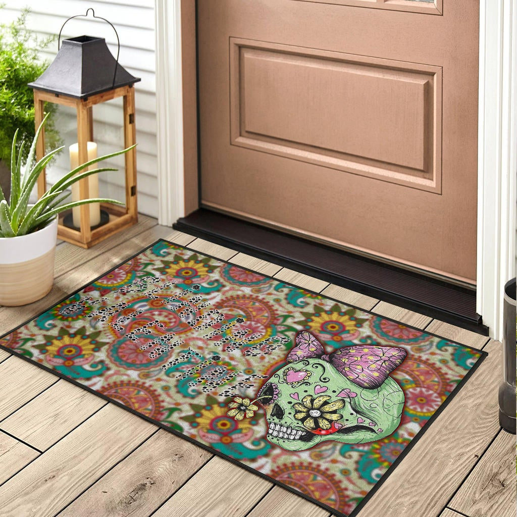 Valentine Door Mat - Drawing Floral Skull Blinding Valentine Door Mat Home Decor