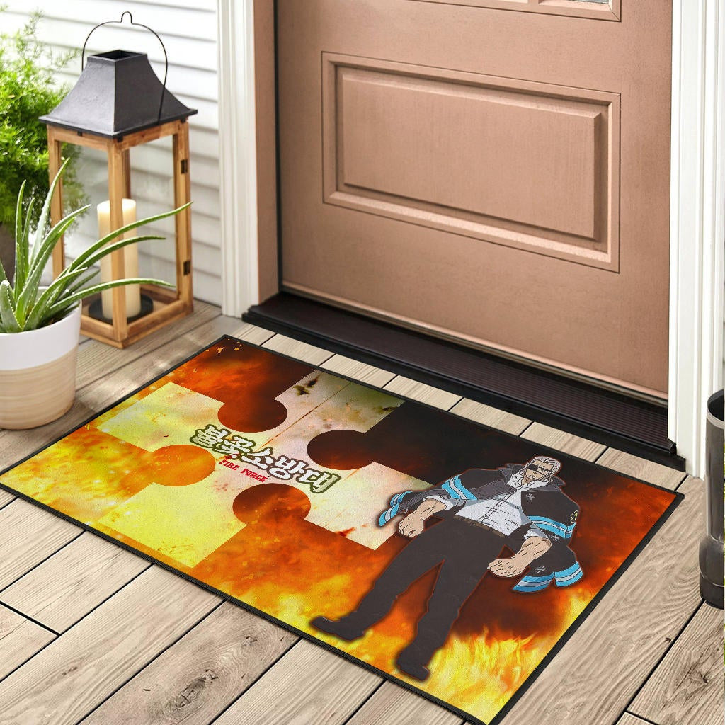 Fire Force Anime Door Mat Leonardo Barns No Emotion Standing In Fire Door Mat Home Decor