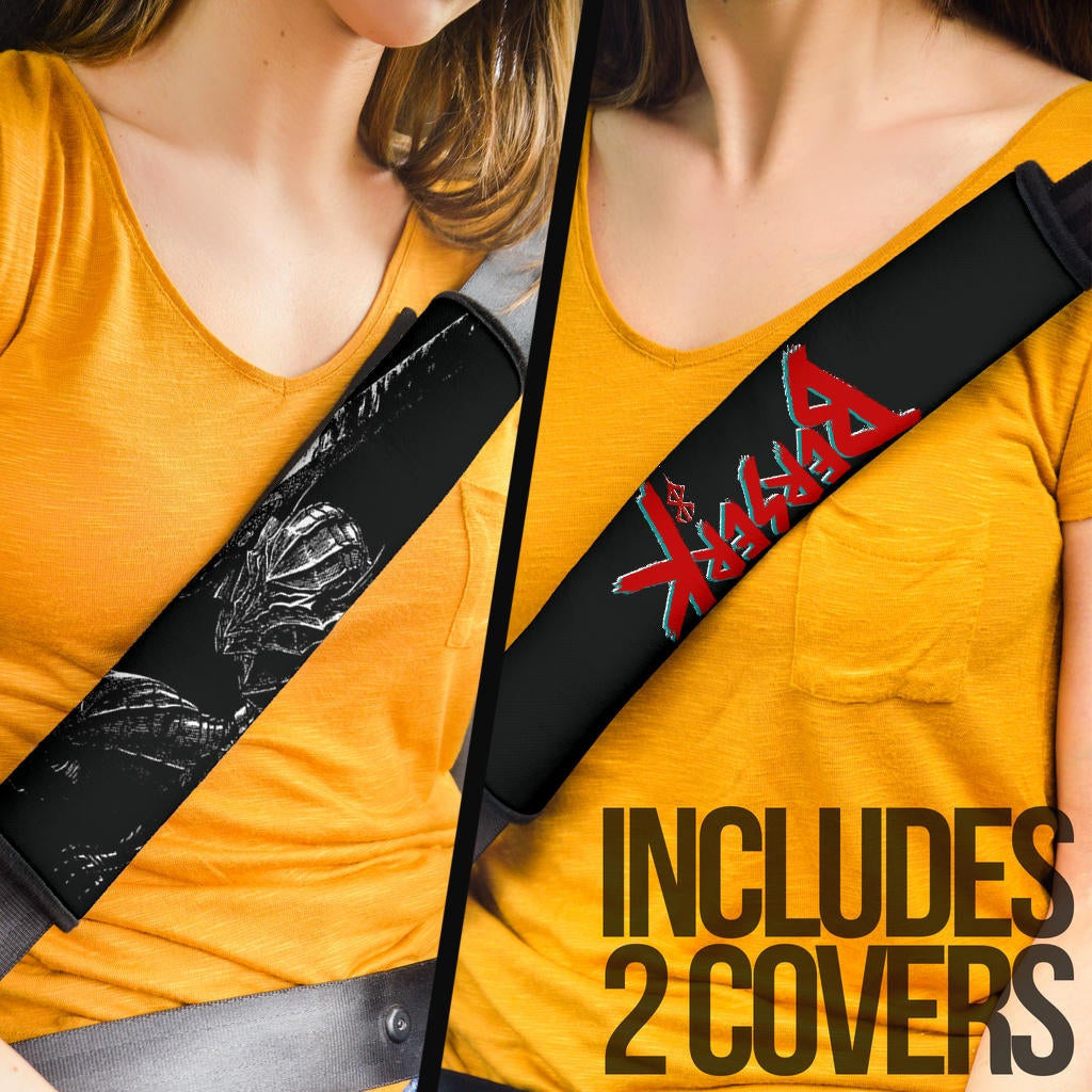 Berserk Anime Seat Belt Covers - Guts Armor With Sword Sitting Red Black White Belt Covers