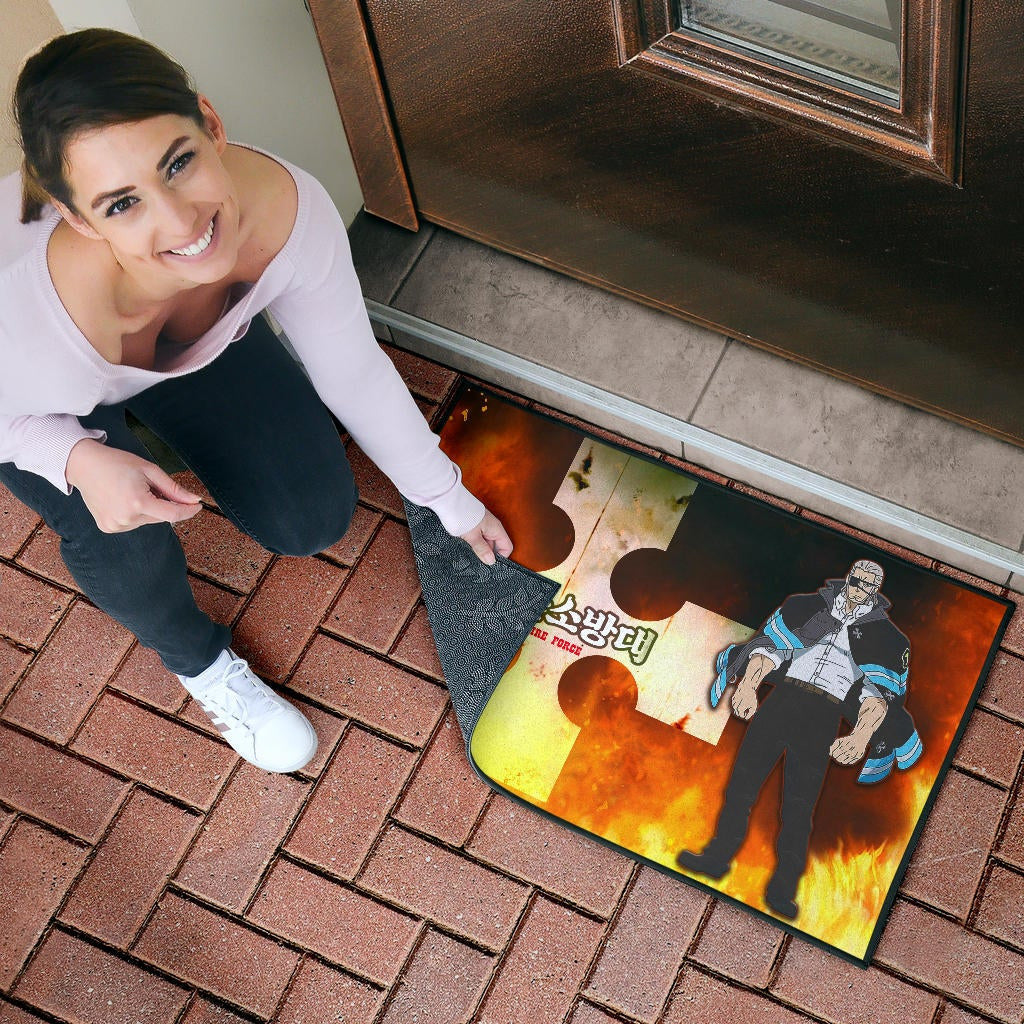 Fire Force Anime Door Mat Leonardo Barns No Emotion Standing In Fire Door Mat Home Decor