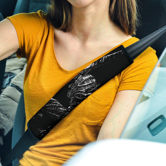Berserk Anime Seat Belt Covers - Guts Armor With Sword Sitting Red Black White Belt Covers