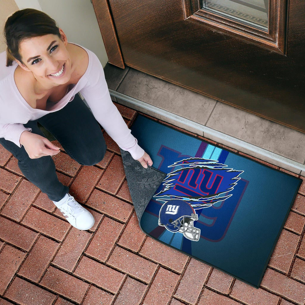 New York Giants American Football Team Door Mat Claw Scratches Reveal NY Text Blue Helmet Door Mat Home Decor