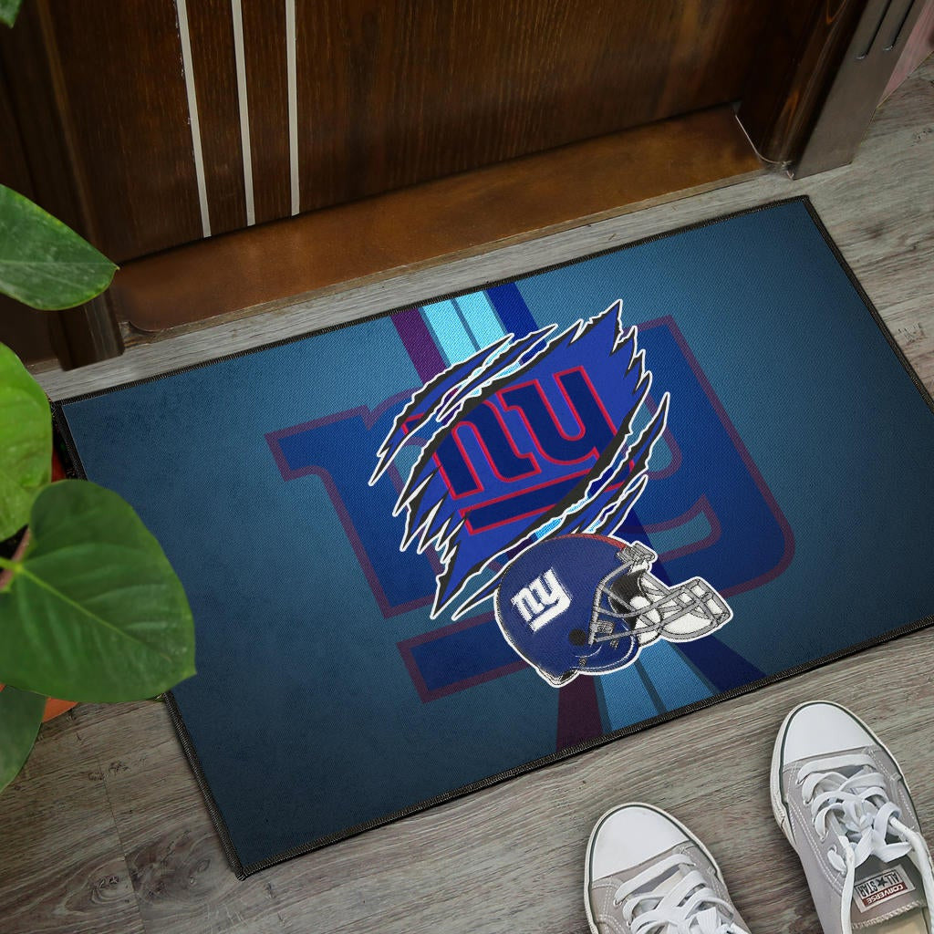 New York Giants American Football Team Door Mat Claw Scratches Reveal NY Text Blue Helmet Door Mat Home Decor