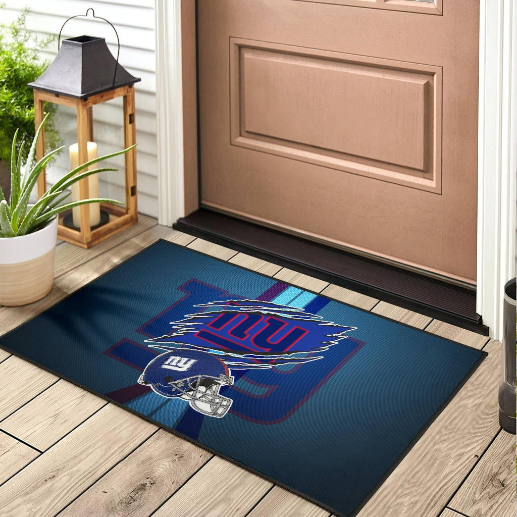 New York Giants American Football Team Door Mat Claw Scratches Reveal NY Text Blue Helmet Door Mat Home Decor
