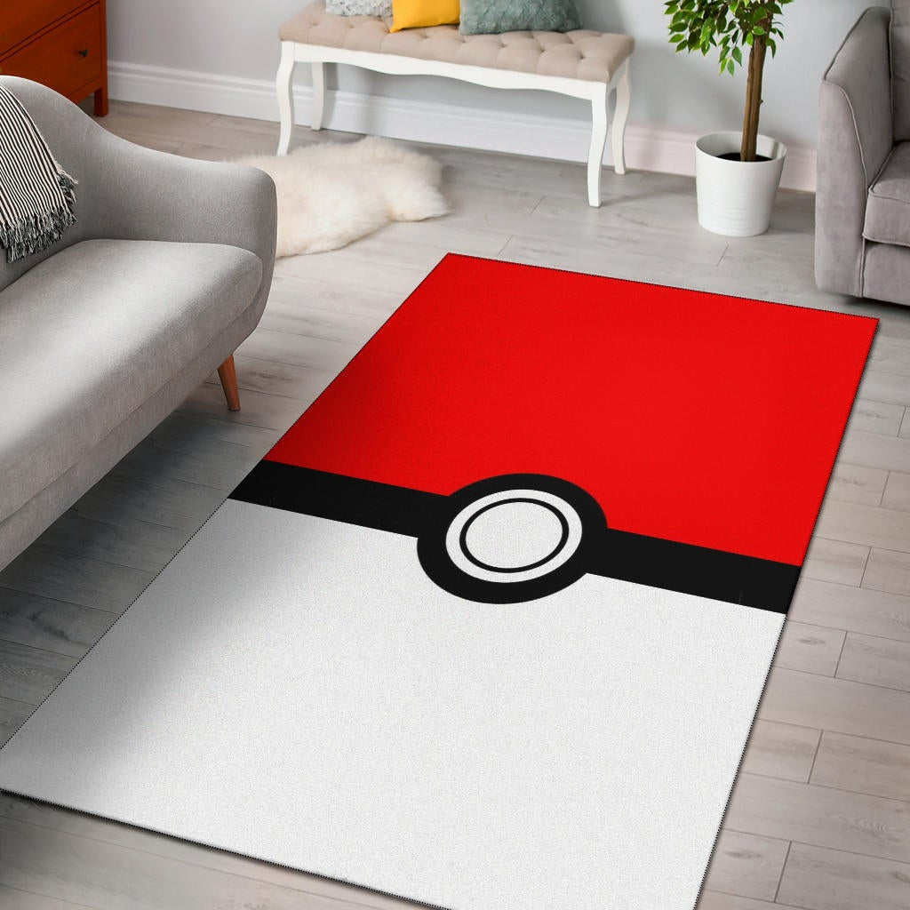 Pokemon Anime Area Rug - Minimalist Square Pokeball Go Rugs Home Decor