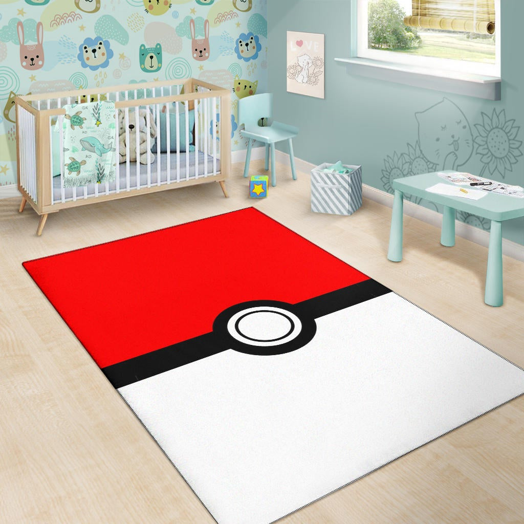 Pokemon Anime Area Rug - Minimalist Square Pokeball Go Rugs Home Decor