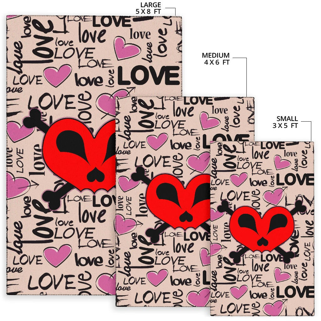 Love Area Rug - Love Text Patterns Skull Heart Symbol Rugs Home Decor