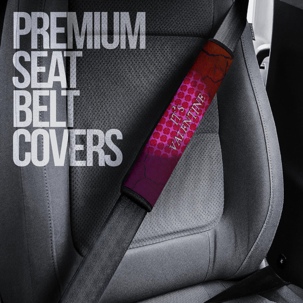 Valentine Seat Belt Covers - Skulls With Roses Flower Heart It's Valentine Belt Covers
