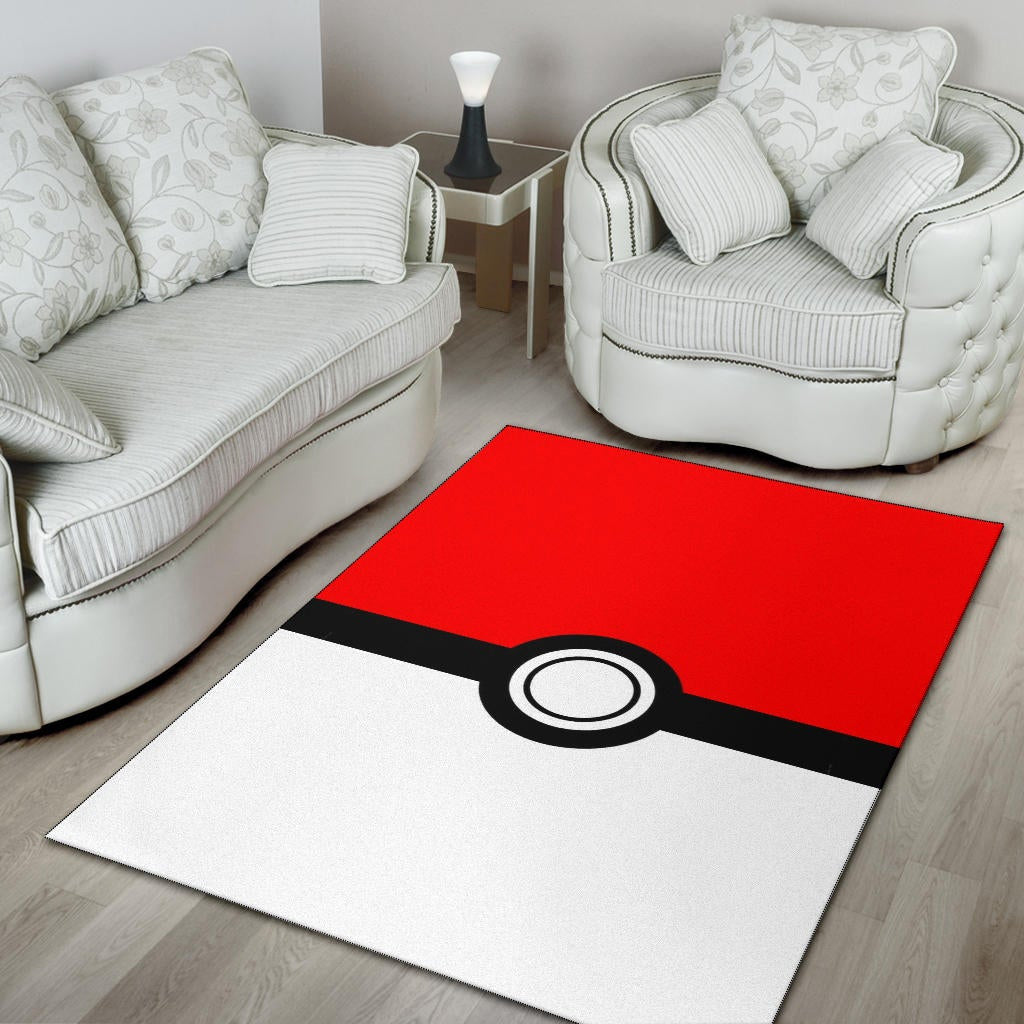 Pokemon Anime Area Rug - Minimalist Square Pokeball Go Rugs Home Decor
