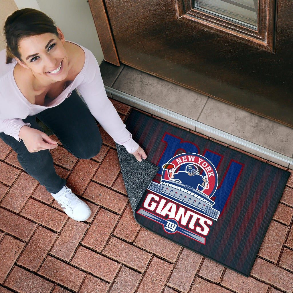 New York Giants American Football Team Door Mat Player Silhouette Throwing Rugby Ball Door Mat Home Decor